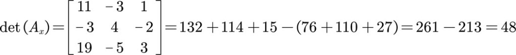 Calculating the determinant of the modified x matrix
